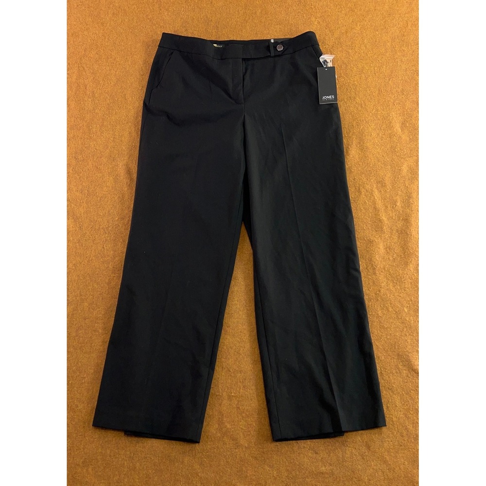 Jones New York Womens 14 Black Carreman Premium Textile Wide Leg Dress Pants NWT